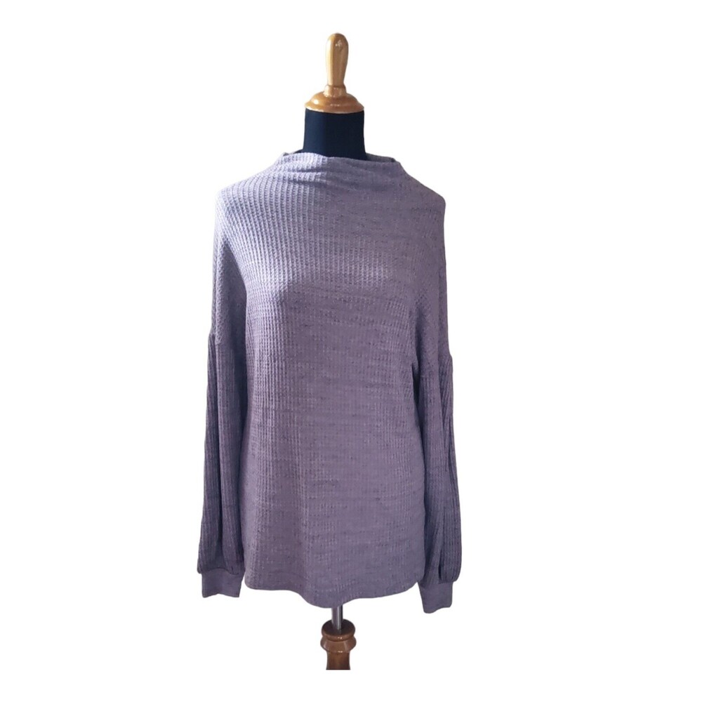 Three Dots Waffle Ribbed Mock Neck Tunic Sweater M Purple New